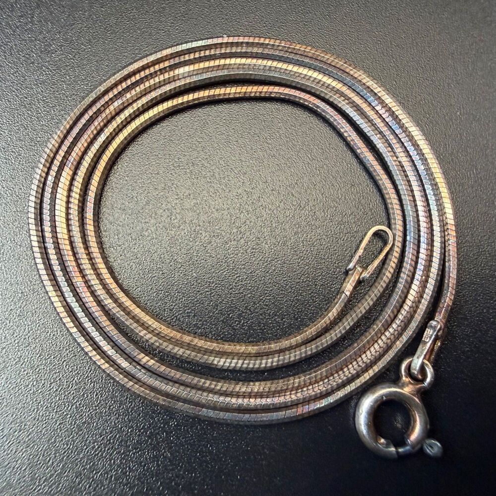Vintage Italian 20” 1mm Sterling Silver Snake Chain Necklace OTC 925 Oxidized